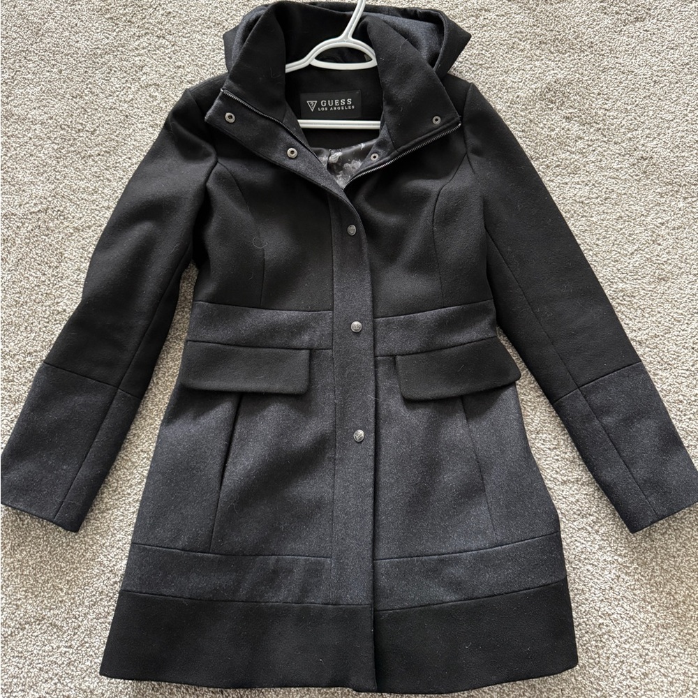 GUESS Women's Black Coat with Removable Hood